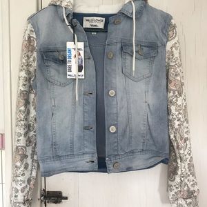 Wallflower Jean Jacket White Floral Sleeves